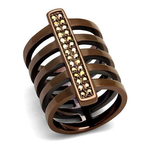 Women IP Coffee Light Stainless Steel Ring with Top Grade Crystal in L