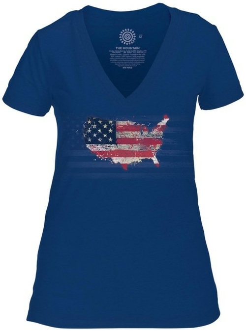 The Mountain 41658707424 Blue USA American Paint V-Necks T-Shirt - 2XL