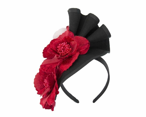 Large black felt red flower fascinator F591BR