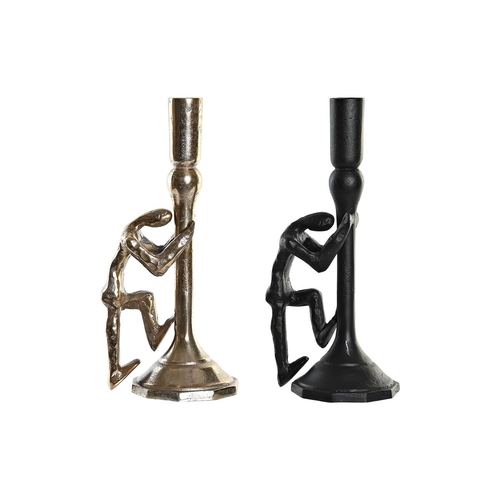 Candle Holder DKD Home Decor 12 x 10 x 27 cm Champagne Black Aluminium