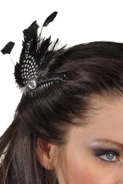 Western Fashion 63052 Feather Hair Pin, Black & White