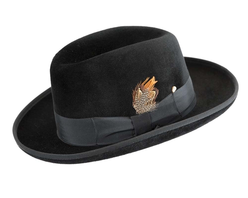 Black wide brim rabbit fur fedora hat