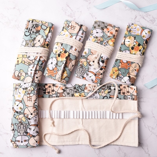 Main 36/48/72 Vintage Cartoon Cats Canvas Pen Roll Up image