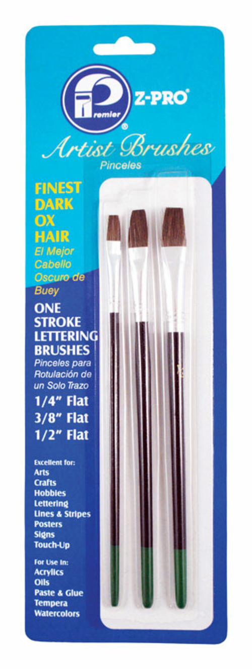 Premier 1803220 Z-Pro 1, 2, 3 in. Flat Ox Hair Artist Paint Br