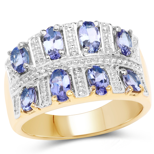 14K Yellow Gold Plated 1.68 Carat Genuine Tanzanite .925 Sterling