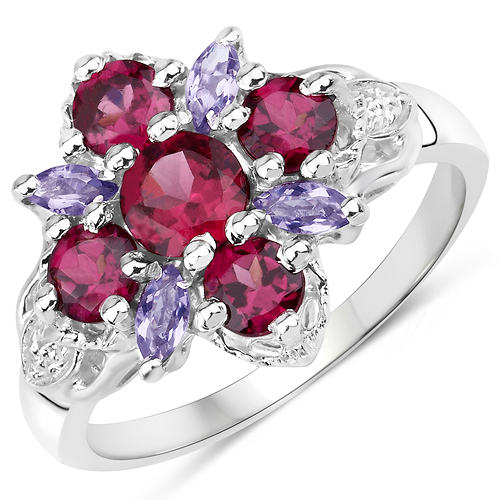 1.89 Carat Genuine Rhodolite and Iolite .925 Sterling Silver Ring