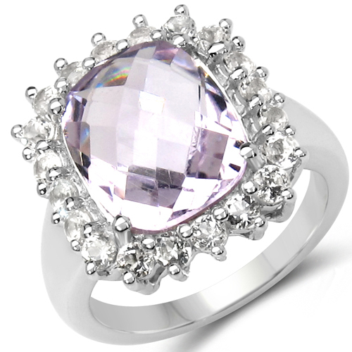 6.10 Carat Genuine Amethyst & White Topaz .925 Sterling Silver Ring