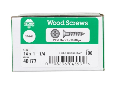 Hillman 40177 14 x 1.25 in. Flat Head Phillips Wood Screw