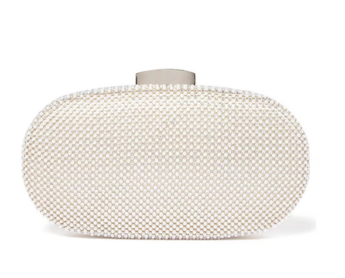 Women Embellished Clutch with Chain Strap Curved Design