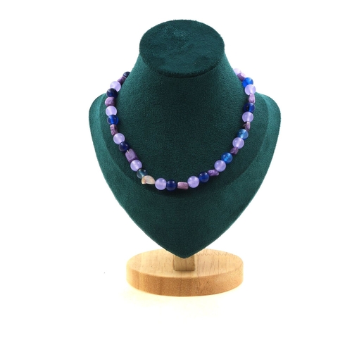 Charoite + Chalcedony + Blue banded Agate beads 8 mm necklace.
