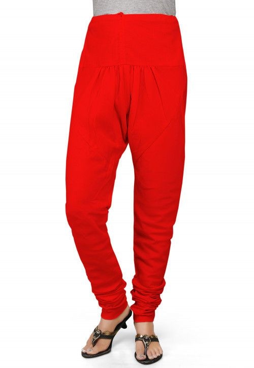 Plain Cotton Churidar in Red (Size-38) (Color-RED)