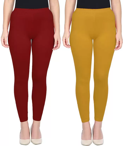 Ankle Length Western Wear Legging  (Maroon, Mustard, Solid)