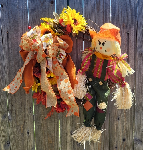 Main Scarecrow Girl Fall Floral Wreath image