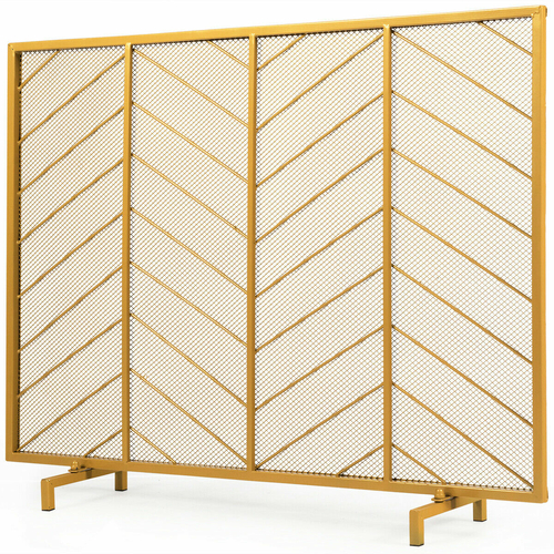 Freestanding Golden Single Panel Fireplace Screen