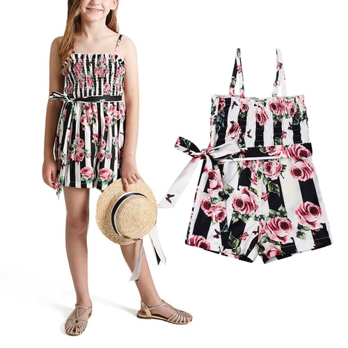 1 6T Girls Summer Floral Romper Toddler Baby Kids 