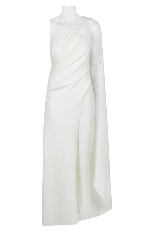Adrianna Papell One Shoulder Sleeveless Pleated Ruched Solid Cape