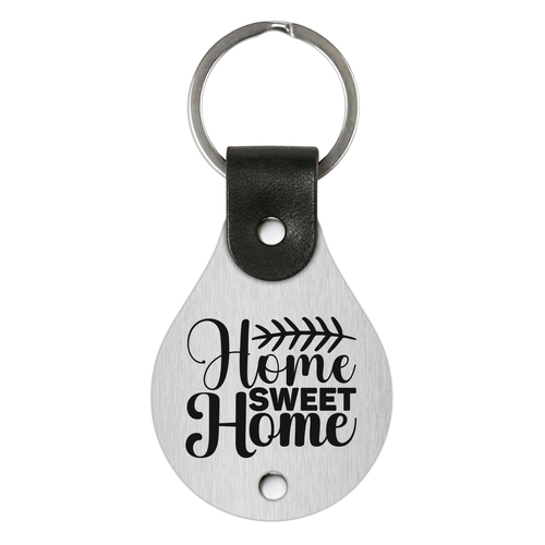 Leather keychain with stainless steel plate – Home sweet home II