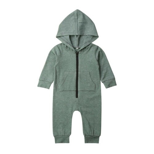 Baby Solid Hooded Romper Newborn Infant Baby Boy