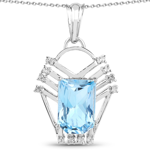 5.76 Carat Genuine Swiss Blue Topaz & White Topaz .925 Sterling Silver