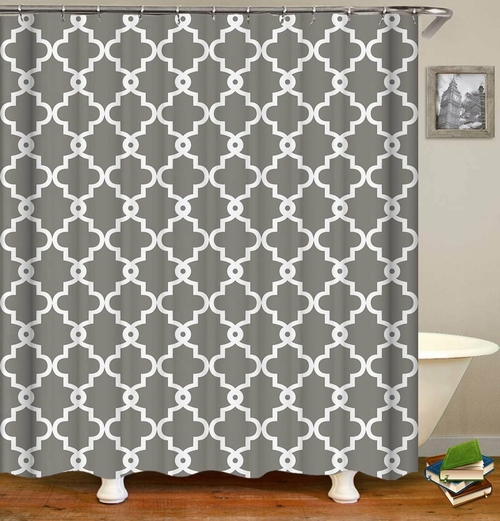 Grey and White Moroccan Pattern Shower Curtain