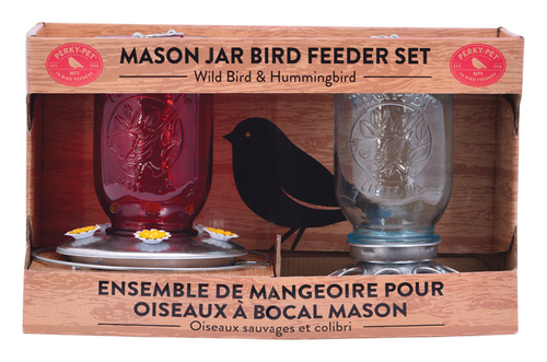 Perky Pet 8806556 Wild Bird & Hummingbird 13 Ports Glass Mason Jar Han