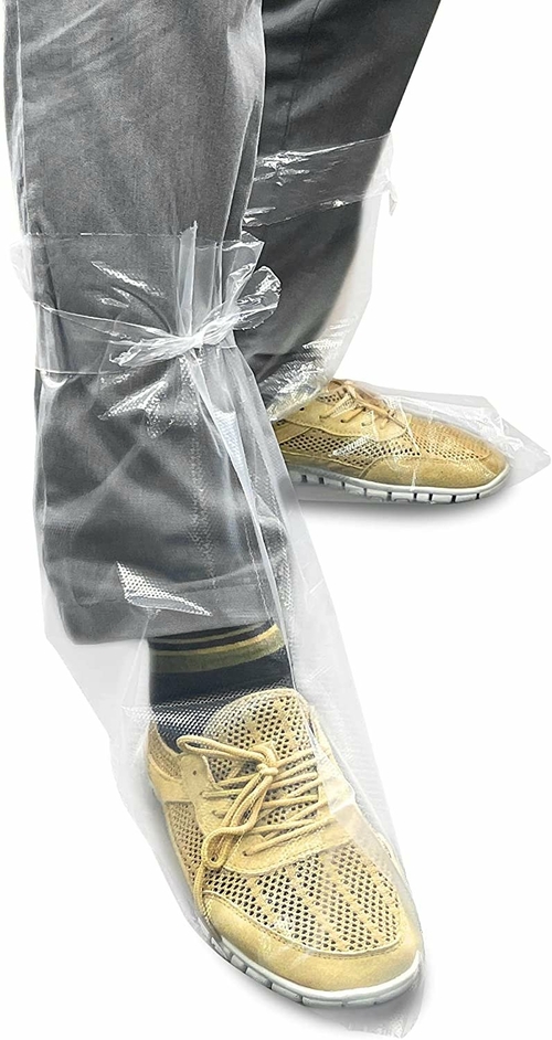 500 Pack of Disposable LDPE Boot Covers with Ties XL Size Clear Shoe