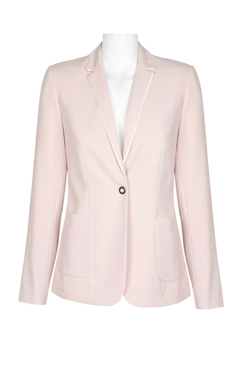 T Tahari Notched Collar One Button Long Sleeve Crepe Jacket