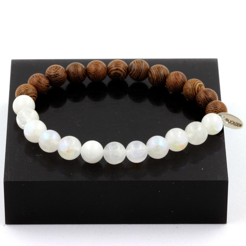 Moonstone + Wood Bracelet 8 mm.