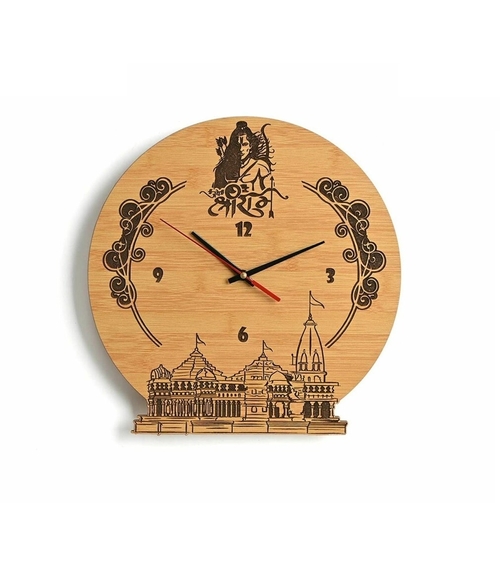 Wooden Wall Clock With Mandir Theme