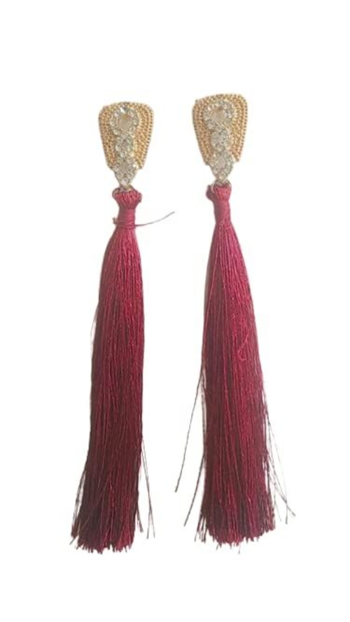Handmade Tassel Stud Earrings for Women's & Girl's (Brown)