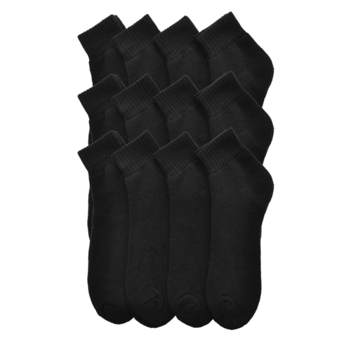 Adult Athletic Quarter Socks - Black, L/XL