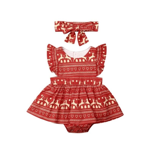 2Pcs Christmas Toddler Baby Girl Romper Dress