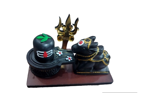 Black Shivling with trishul & Nandi for Car Dashboard & home