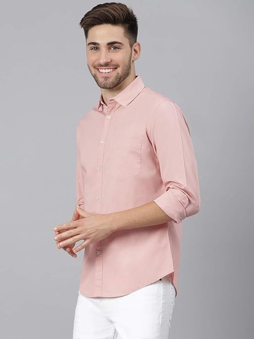 Men's Solid Slim Fit Cotton Casual Shirt PINK M