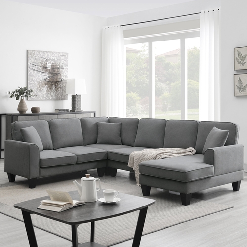 108*85.5" Modern U Shape Sectional Sofa, 7 Seat Fabric Sectional Sofa