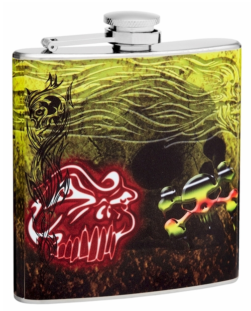 6oz Skull Flask with Skeleton