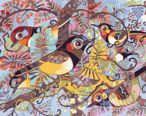 Paint by Numbers - PAINTED BIRDS IN BRANCHES