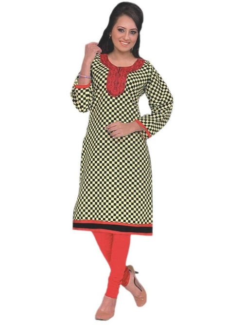 Black & Red Printed Round Embroidered Neck Women’s