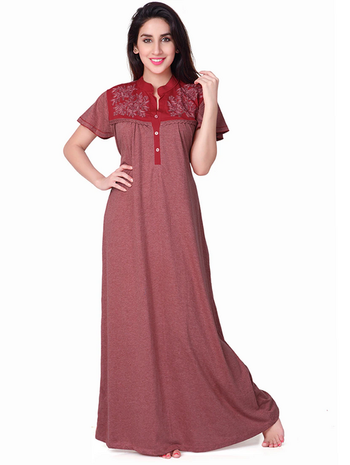 mandarin neck embroidered detail nighty