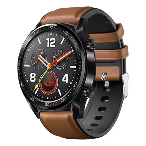 Silicone Leather 22mm Smartwatch with brown Band Strap