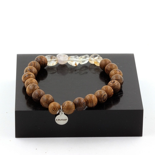 Rutile Amethyst Quartz from Brazil + wood Bracelet 8 mm Beads.