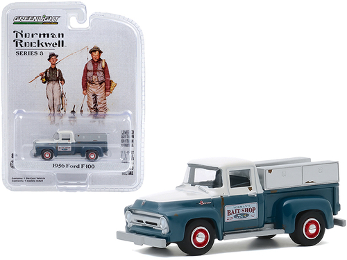 1956 Ford F-100 Pickup Truck \Norman\'s Bait Shop\" White and Blue