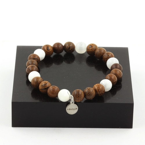 Selenite from Morocco + wood Bracelet 8 mm Beads.