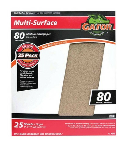 Gatorgrit 4210 9 x 11 80C Grit Sanding Sheets- pack of 25
