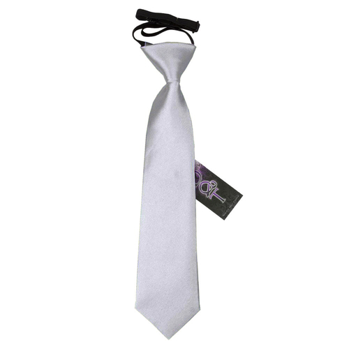 Plain Satin Elasticated Tie - Boys - Silver