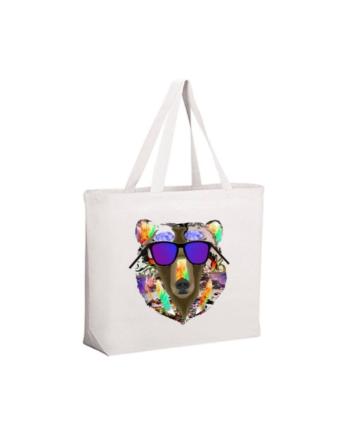 Montana Grizzly Bear with Glasses Tote Bag Grocery Beach