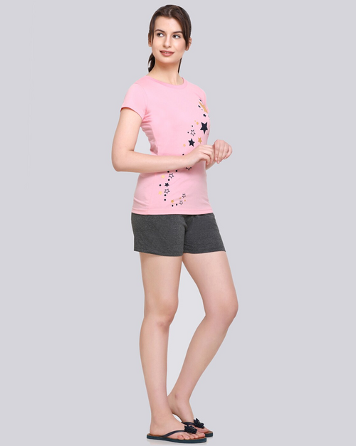 Geometric Print T-shirt & Shorts Set PINK