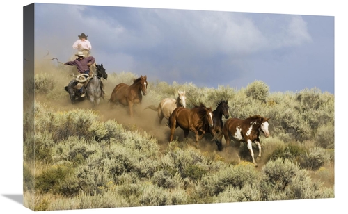 Global Gallery GCS-452592-1624-142 16 x 24 in. Cowboys Herding A Horse