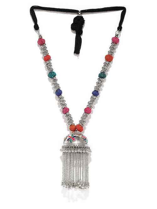 Silver-Toned Jhumka Design Necklace