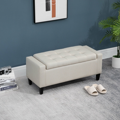 HOMCOM Storage Ottoman Bench Linen-Touch Fabric Tufted Chest Footstool